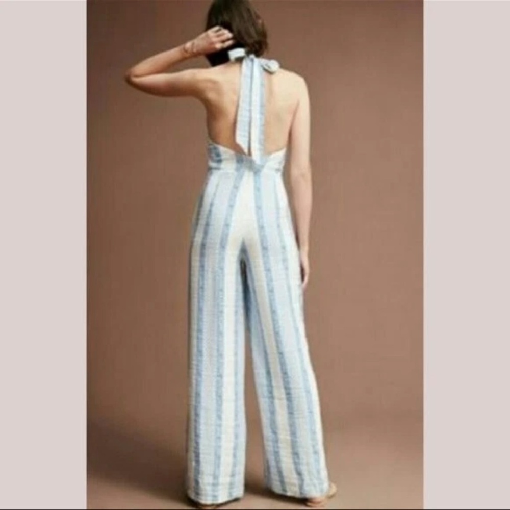 Anthropologie Revolve Line + Dot Agatha Striped Halter Jumpsuit Sz S Fully lined - Picture 3 of 12